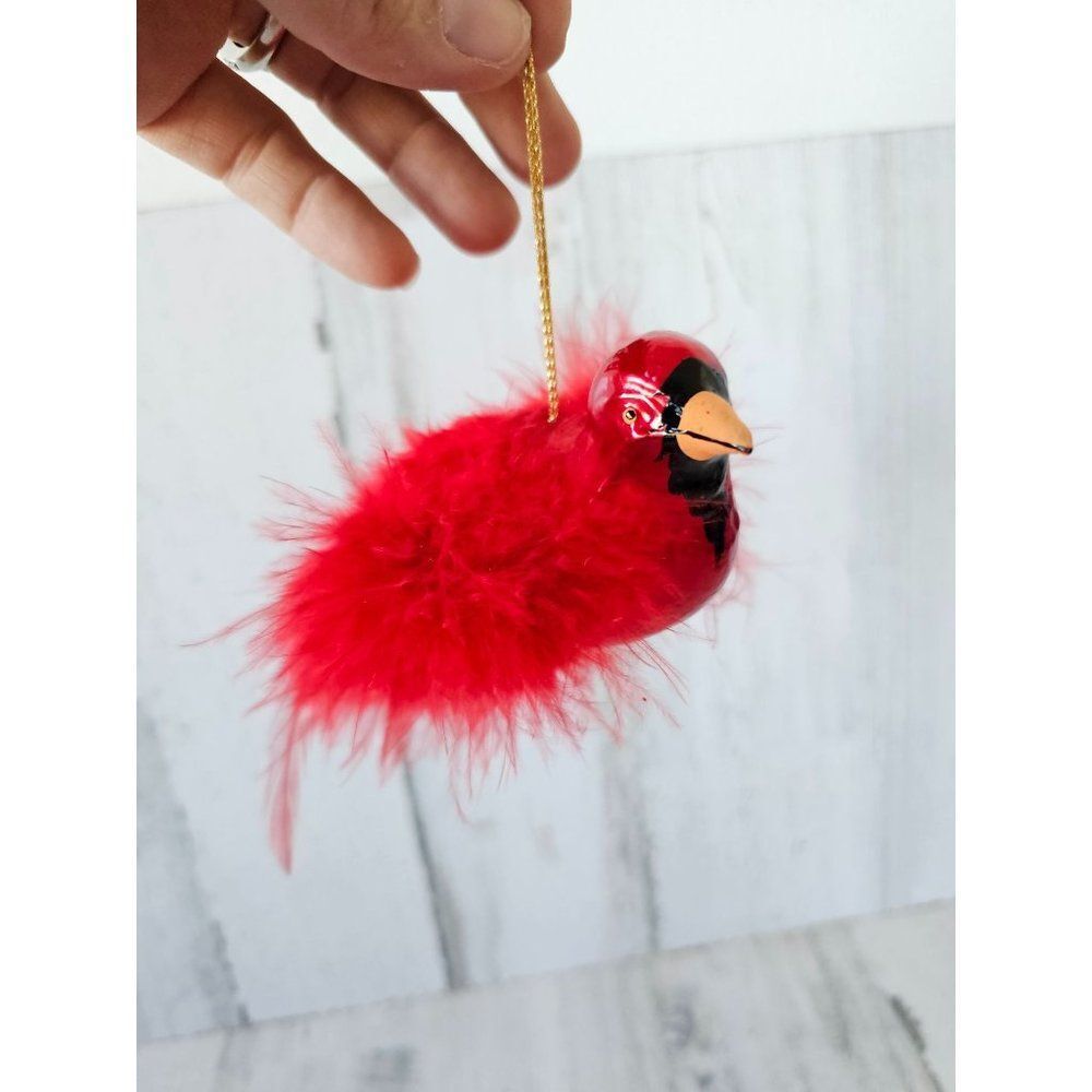 Vintage feather Cardinal bird ornament tree Xmas